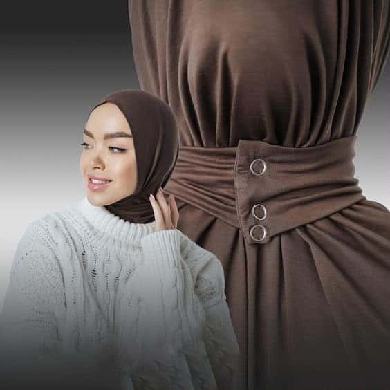 Cagoule Hijab Ajustée avec Boutons - Marron Chocolat