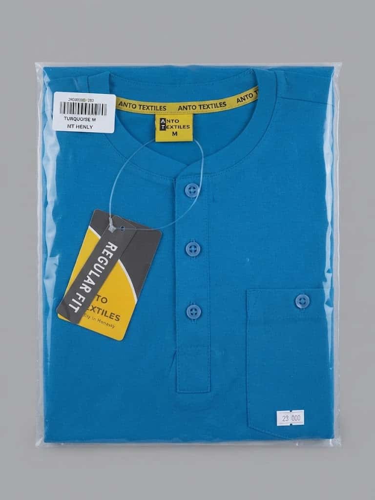 T‑shirt ANTO TEXTILES Henley Turquoise Regular Fit (M)