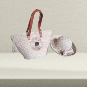 Ensemble chapeau et sac raphia