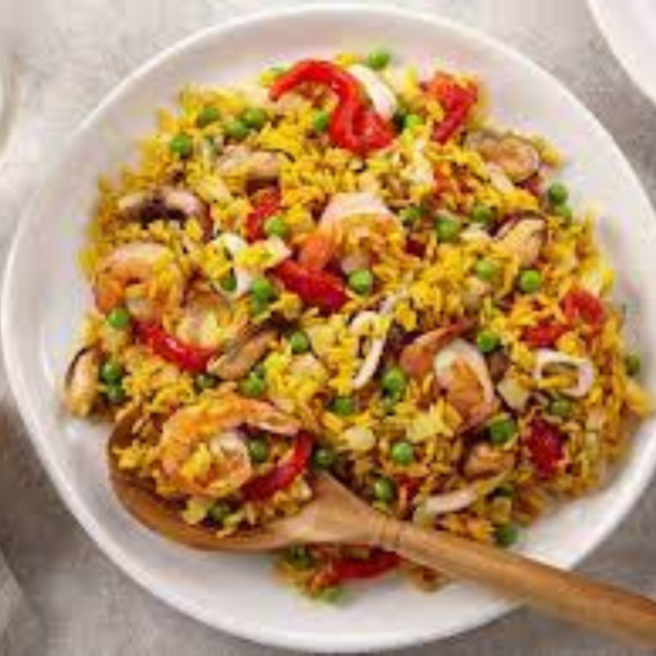 Fruitsde mer sautés aux légumes + riz