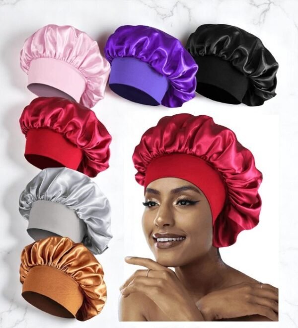 Bonnet de nuit en satin à large bande élastique